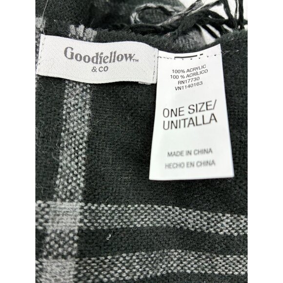 Goodfellow & Co Mens Black Gray Plaid One Size Acrylic Scarf - Picture 4 of 4